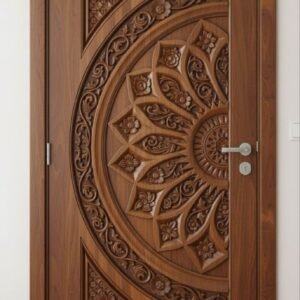Circular Floral Carved Wooden Door Design
